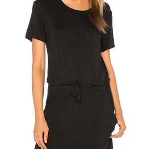 Cha Sor Black Viscose Shirt Dress M Drawstring Waist Roll Tab Sleeve Rock Boho